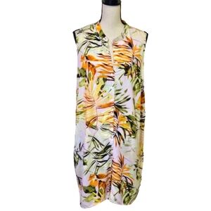 Adyson Parker Orange/Green Multi Tropical Floral Button Front Shirt Dress,Large